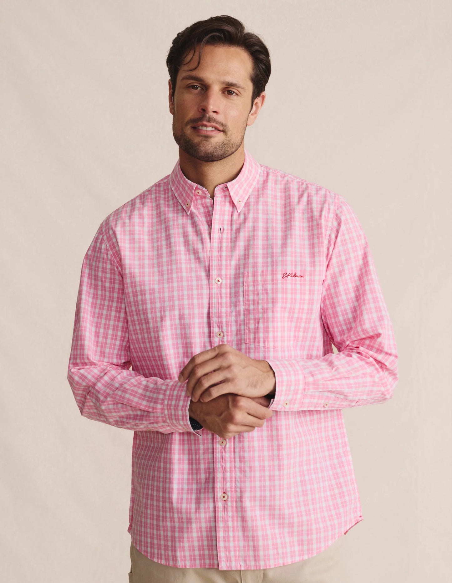 Kidman Mens Aberdeen Long Sleeve Shirt - Pale Pink