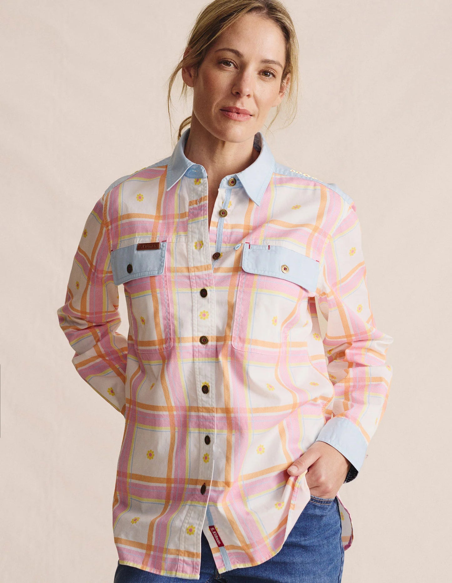 Kidman Women's Spencer Light Weight Full Button Work Shirt - Pale Pink