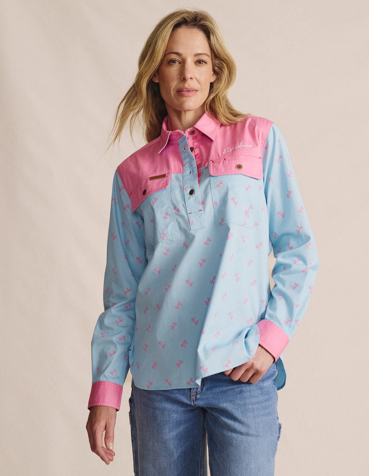Kidman Women's Camfield Light Weight Half Button Work Shirt - Sky Blue