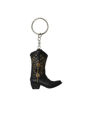 Pure Western Boot Black Flower Keychain