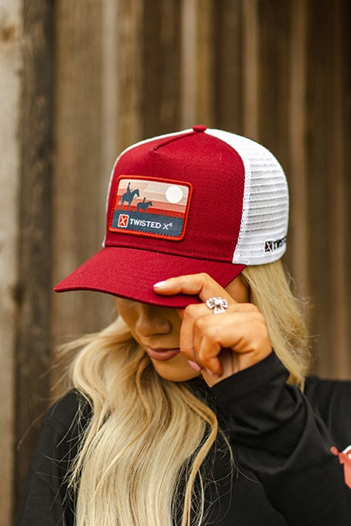 Twisted X Patch High Profile Trucker Cap - Red White