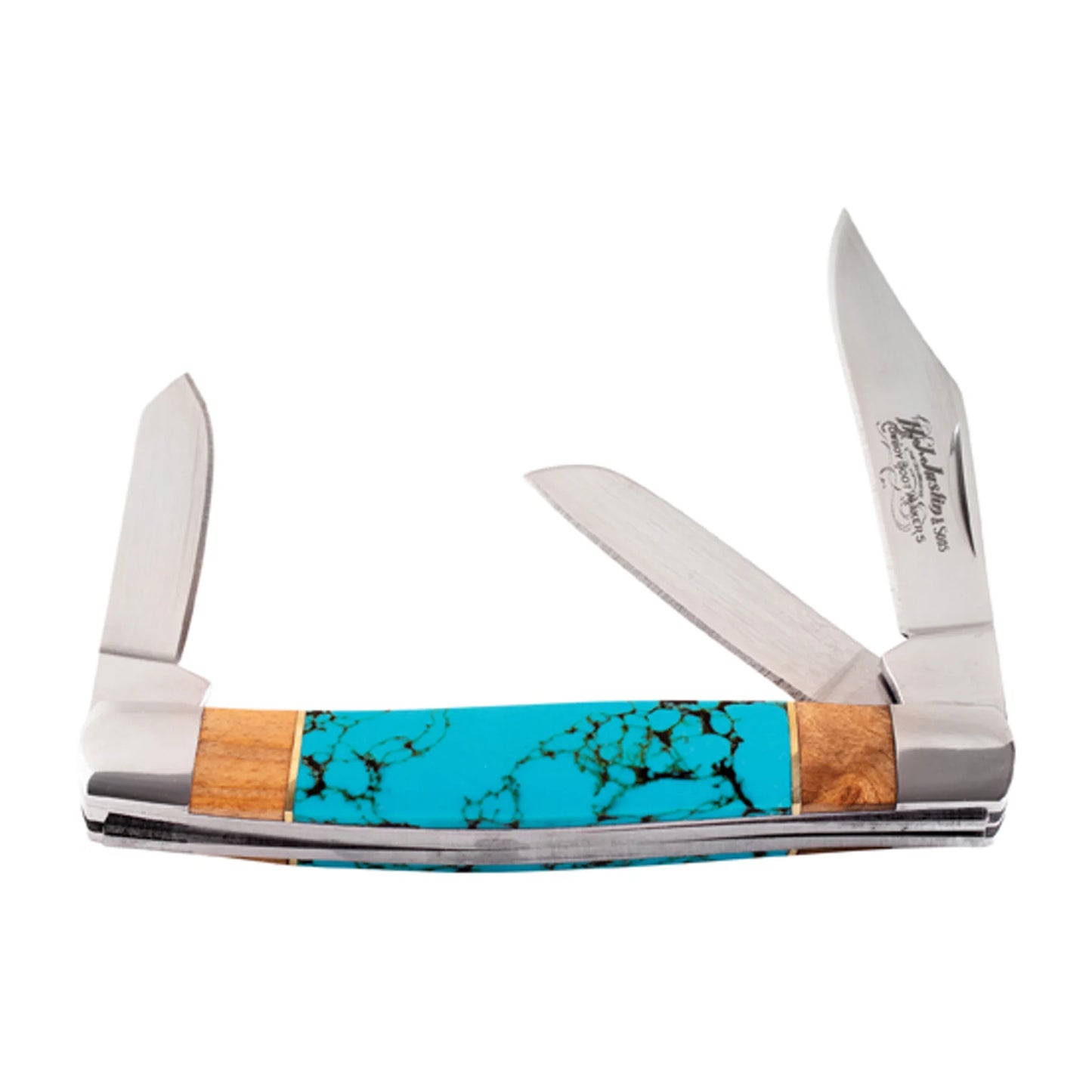Justin Stockman Knife Turquoise Colored Stone and Burlwood Handle