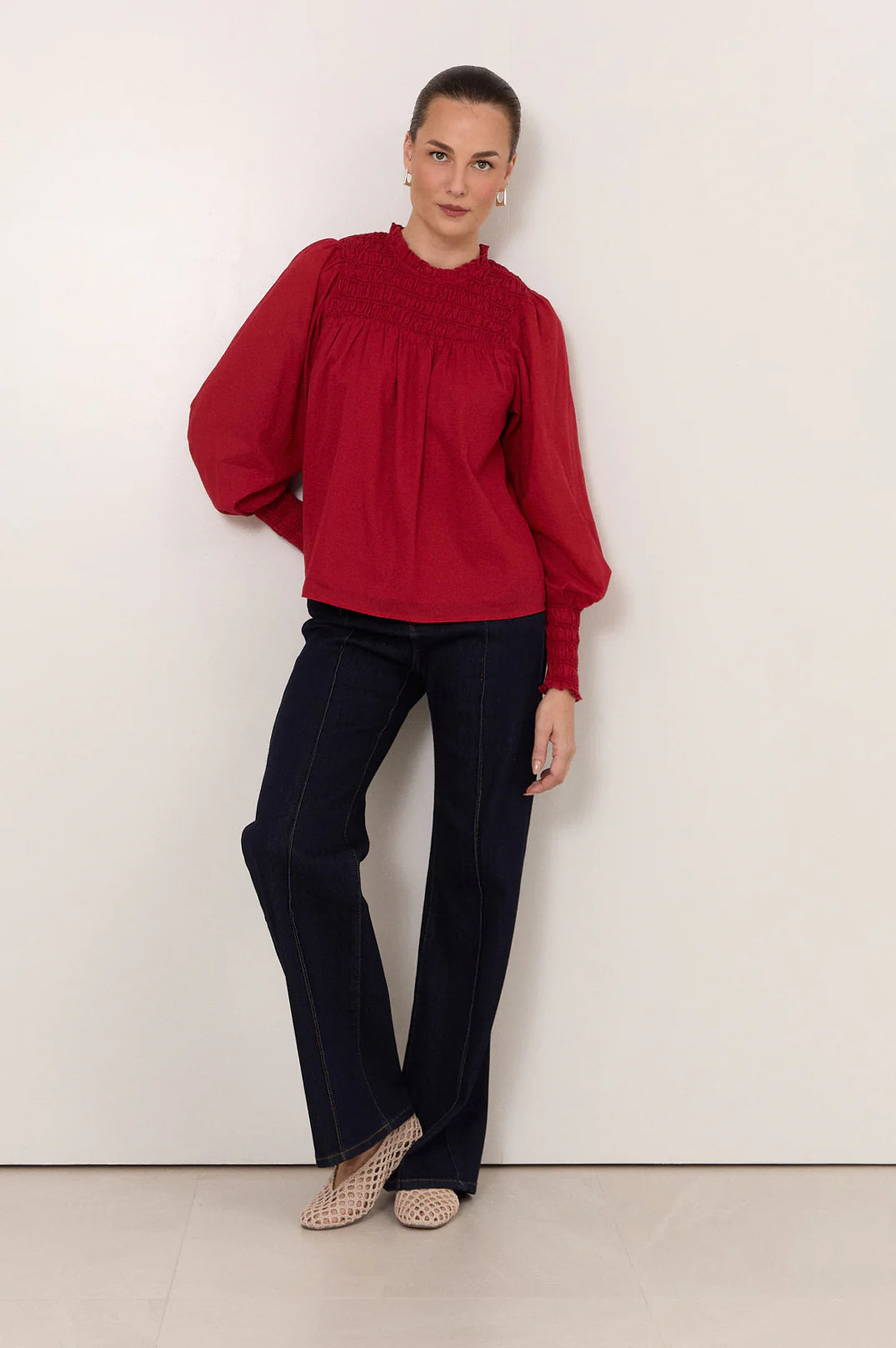 Adorne Valentina Shirred Top - Red
