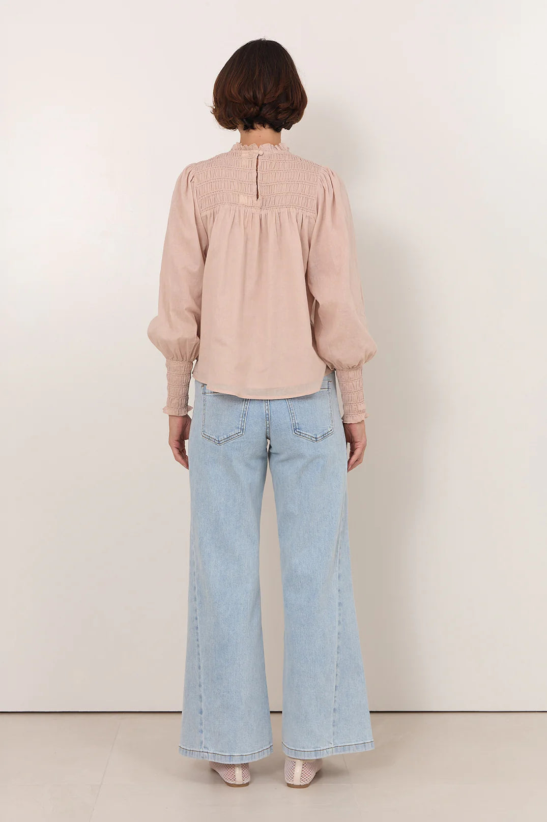 Adorne Valentina Shirred Top -Stone
