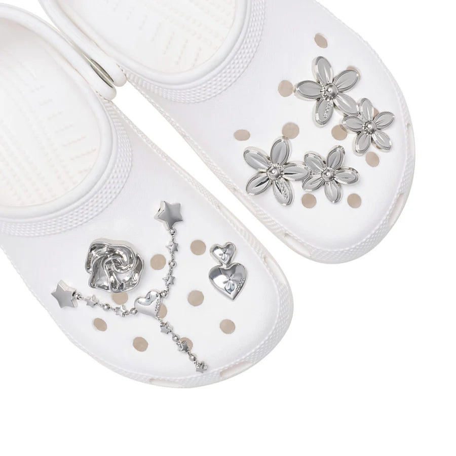 Croc Jibbitz - Silver Meta Floral 5 Pack