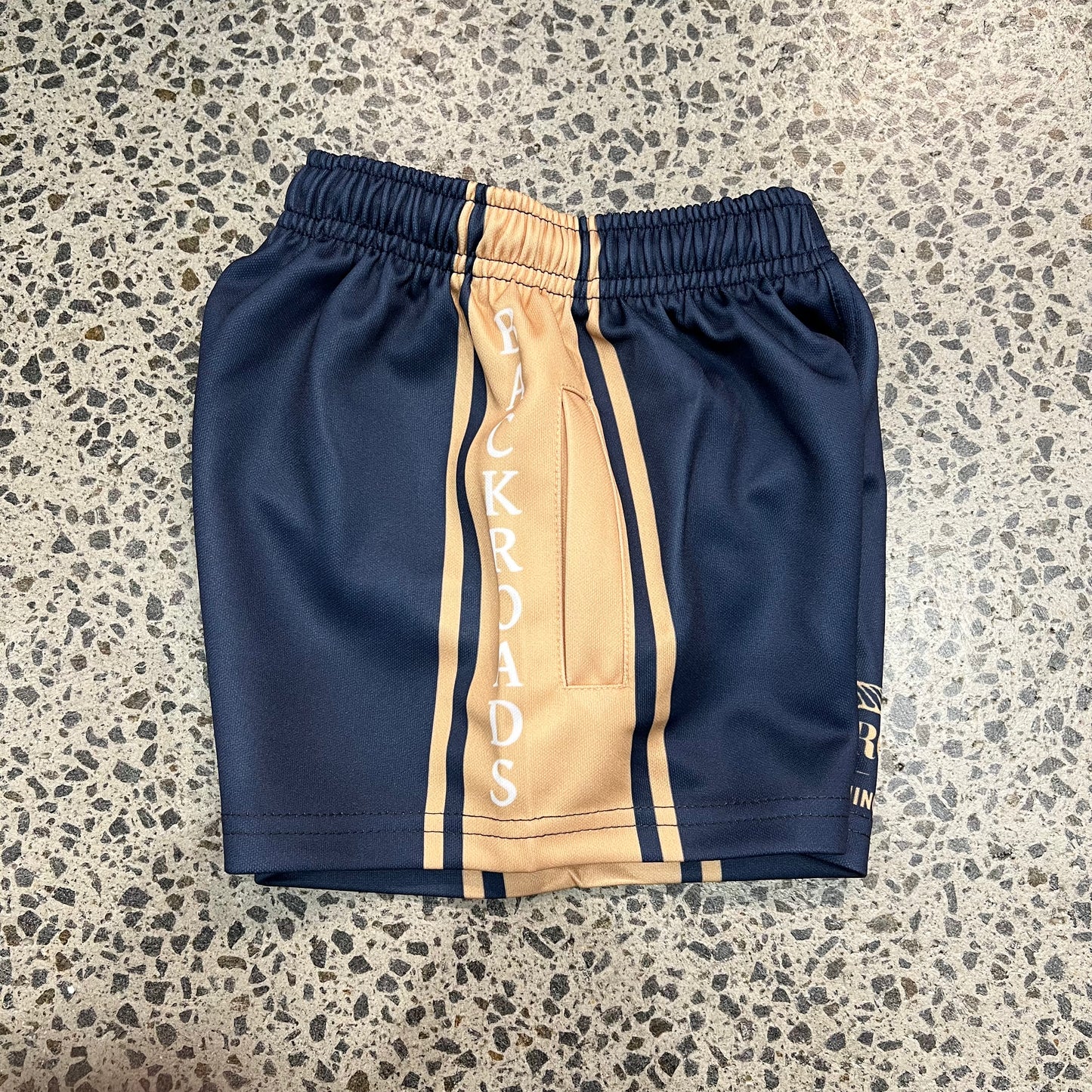 Backroads Kids Footy Shorts - Navy Tan
