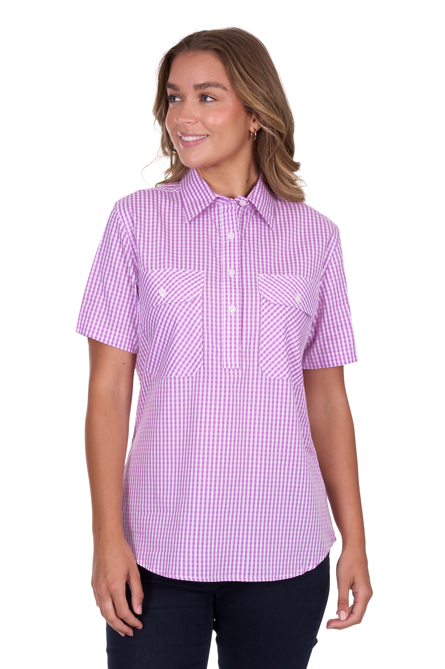 Hard Slog Women's Grace Half Placket Short Sleeve Shirt - Lavender