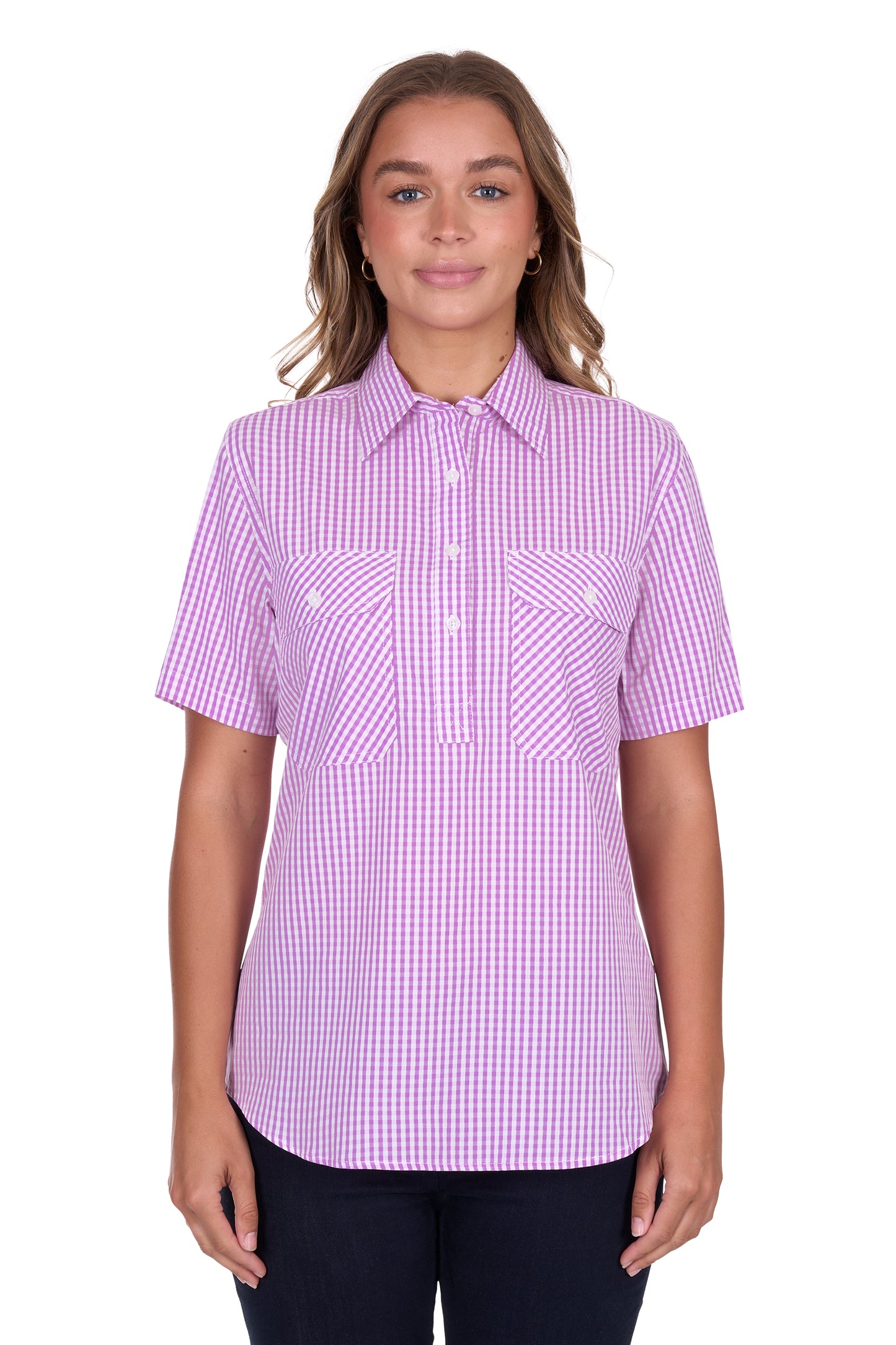 Hard Slog Women's Grace Half Placket Short Sleeve Shirt - Lavender