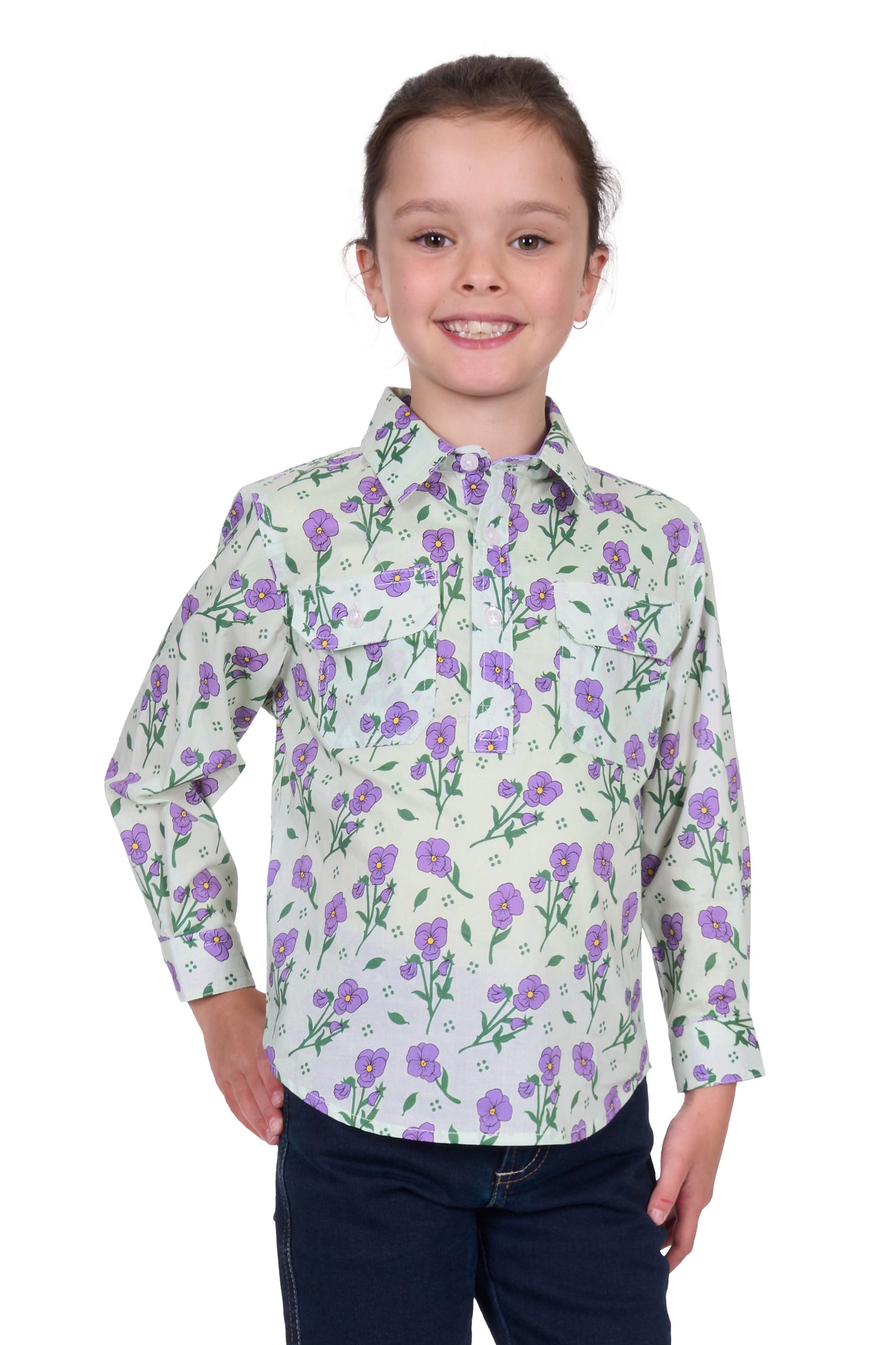 Hard Slog Girls Lynn Half Placket Long Sleeve Shirt