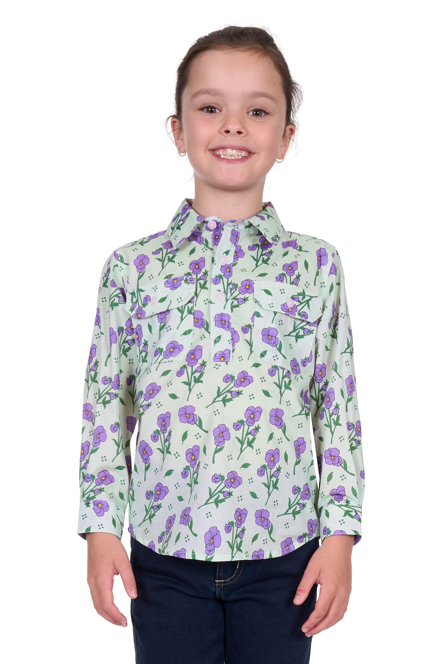 Hard Slog Girls Lynn Half Placket Long Sleeve Shirt