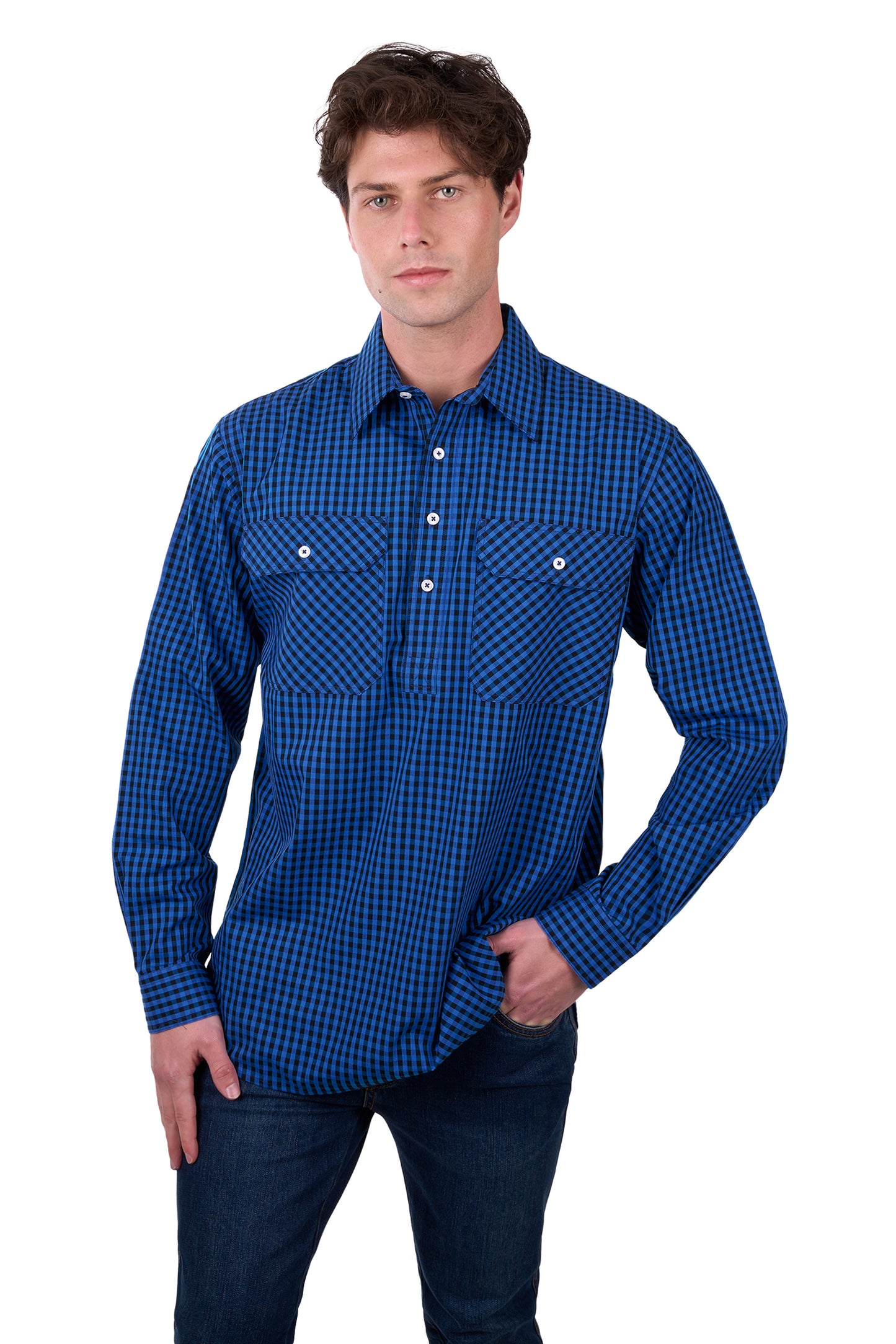 Hard Slog Mens Astell 1/2 Button Long Sleeve Shirt
