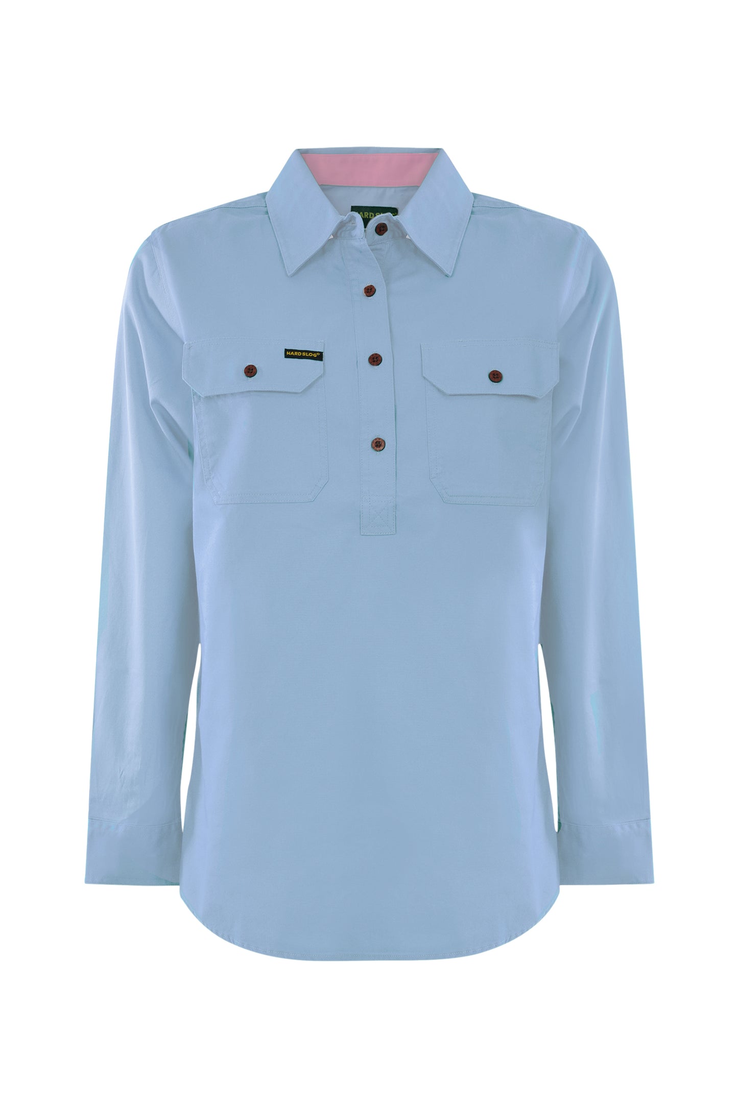 Hard Slog Women's Half Placket Light Cotton Pastel Shirt - Pale Blue