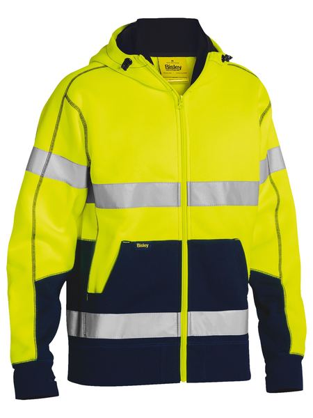 Bisley Unisex Taped Hi Vis Fleece Zip Through Hoodie - Yellow/Navy