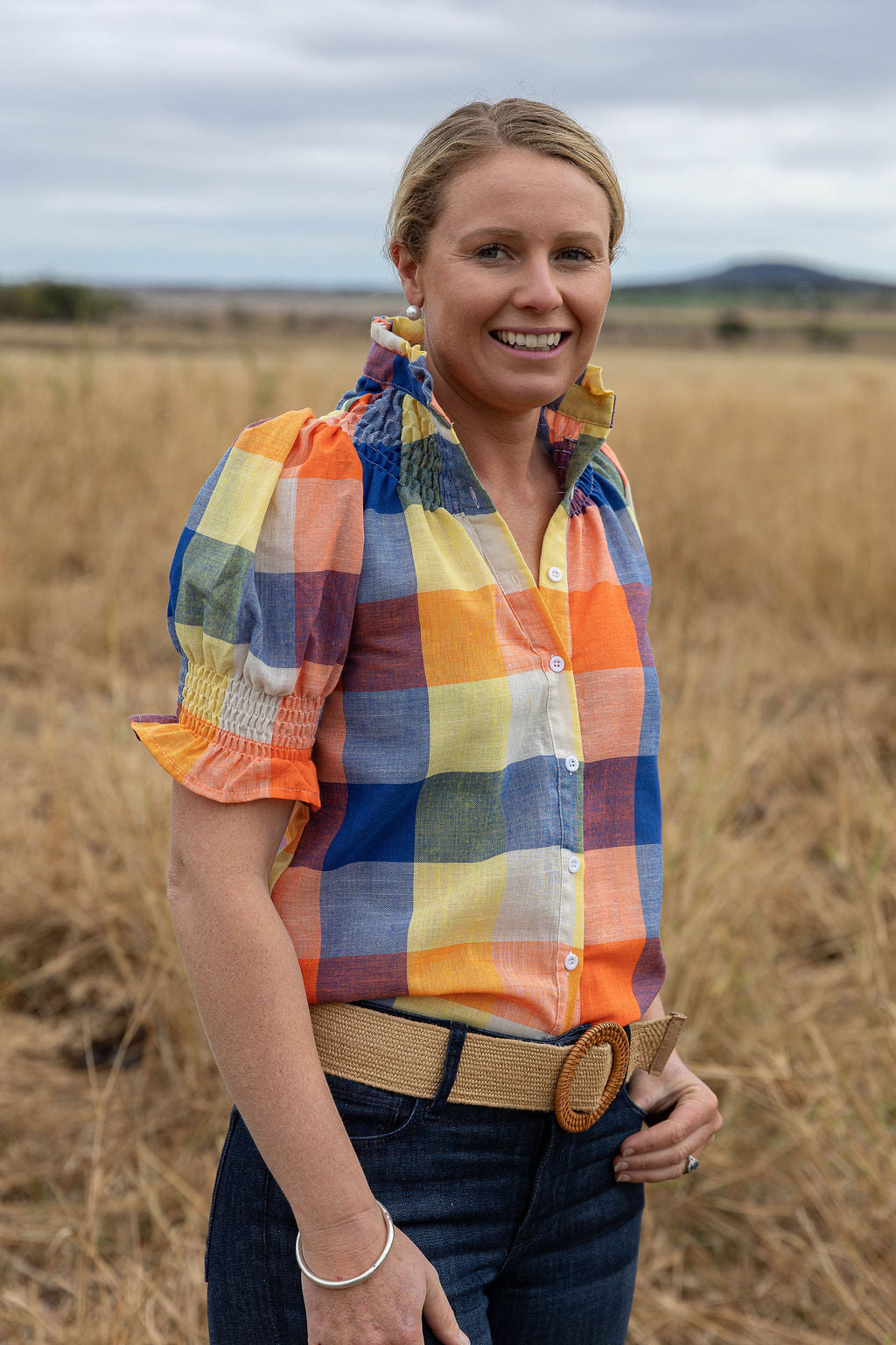 Black Colt Clothing - Short Sleeve Orange & Blue Check