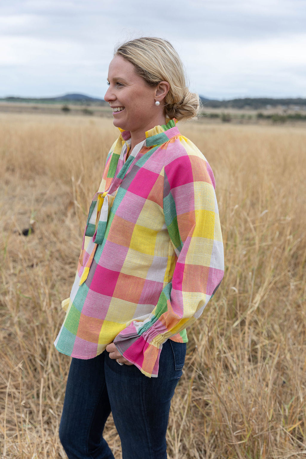Black Colt Clothing - Gabby Long Sleeve - Rainbow Check