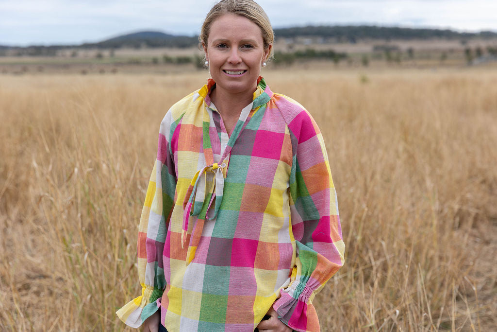 Black Colt Clothing - Gabby Long Sleeve - Rainbow Check