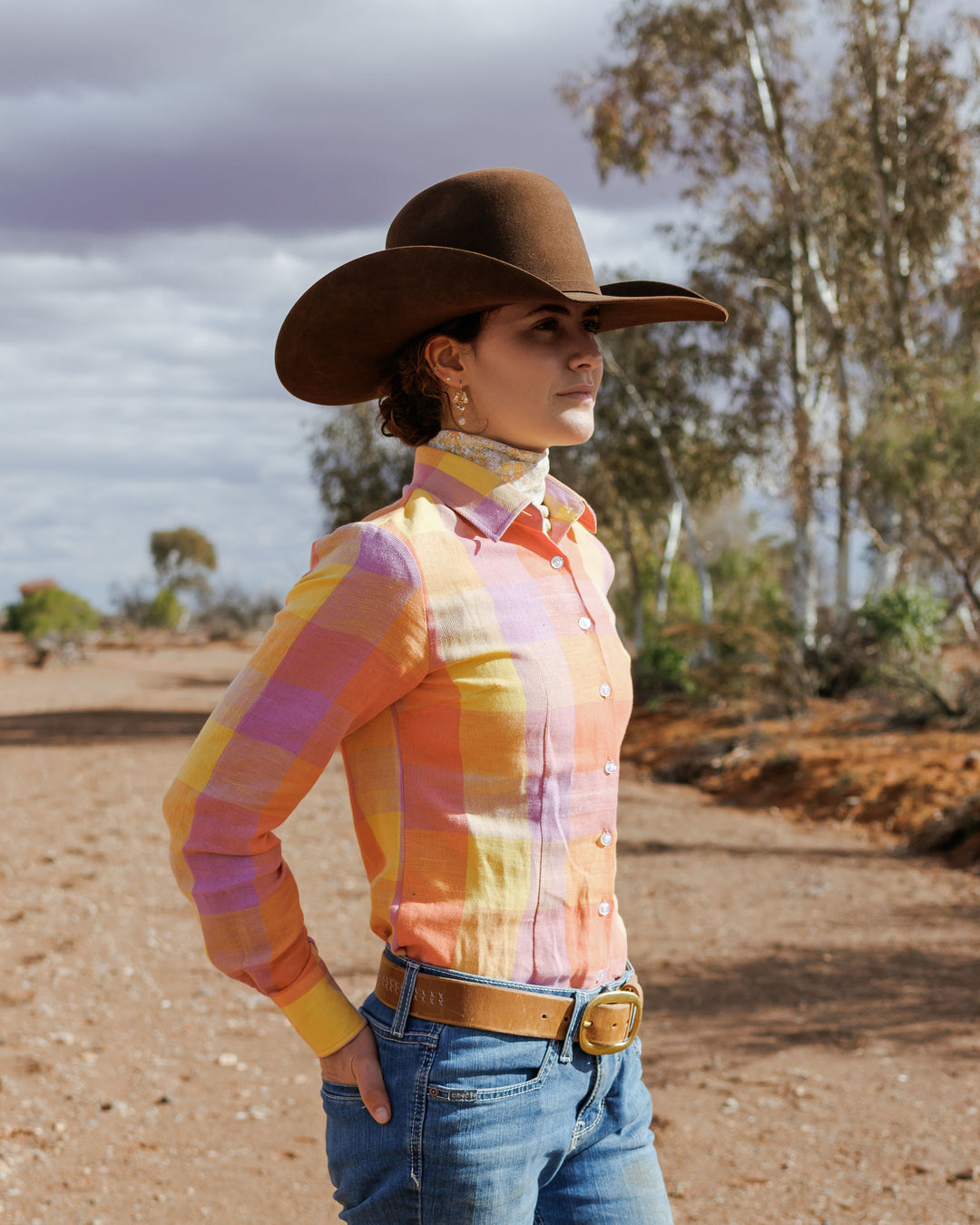 Black Colt Clothing Womens Jane Long Sleeve Shirt - Purple & Yellow Check
