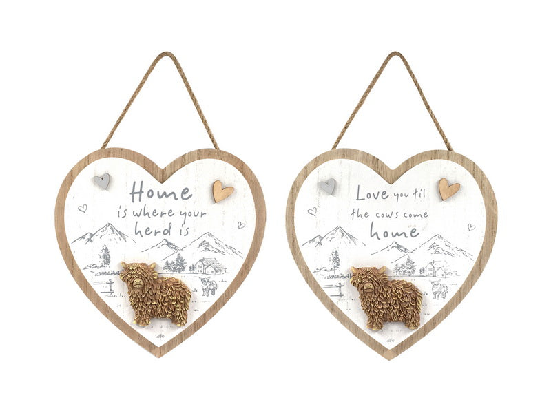 Malmar 20cm Hanging Plague w/Highland Cow 2 pack assorted