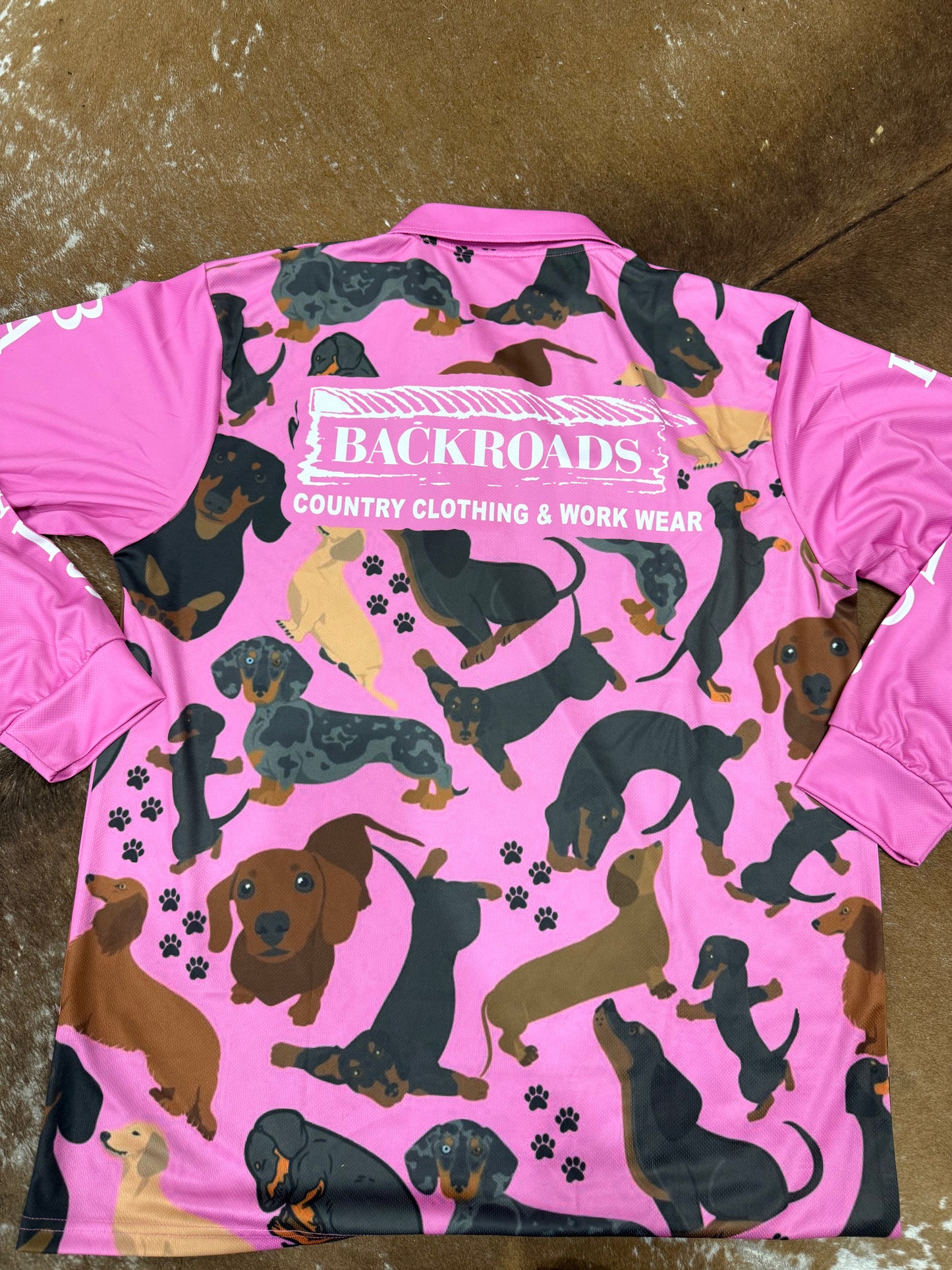 Backroads Fishing Shirt - Dachshund Pink