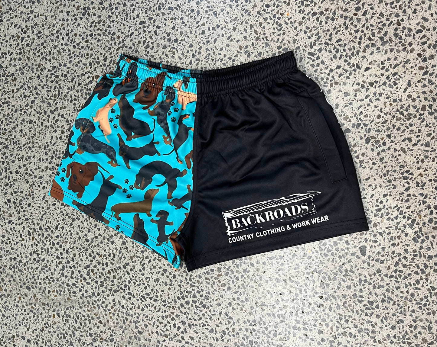 Backroads Kids Footy Shorts - Aqua Dachshund
