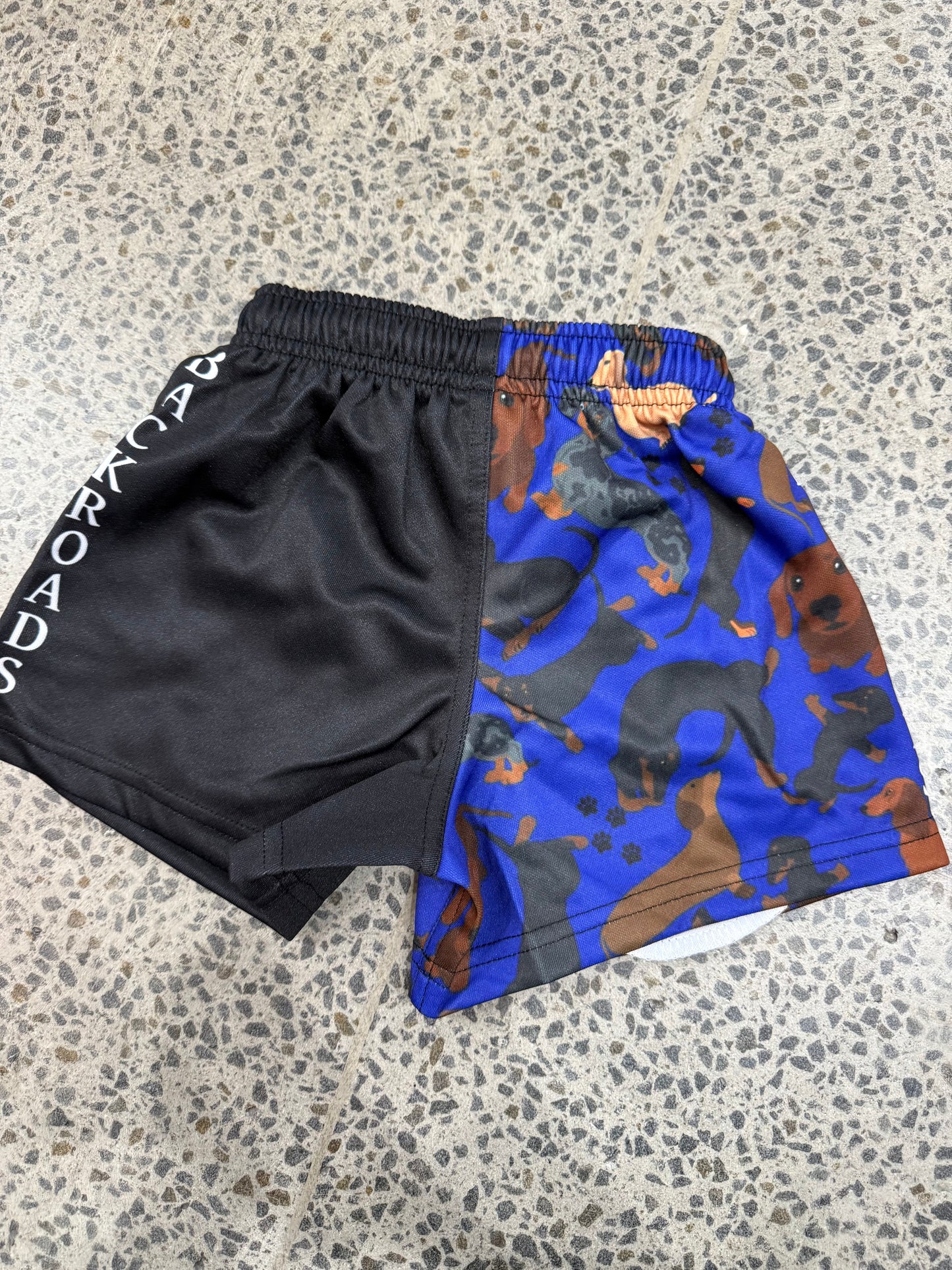 Backroads Kids Footy Shorts - Dachshund Royal Blue/ Black