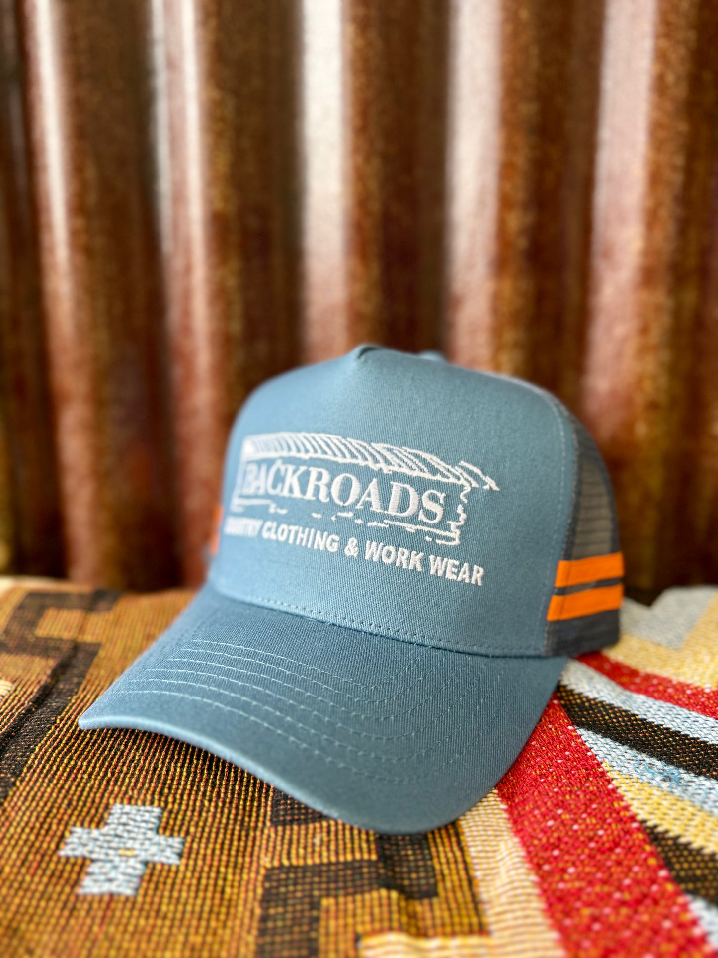 Backroads Cap - Steel Blue & Orange Stripes