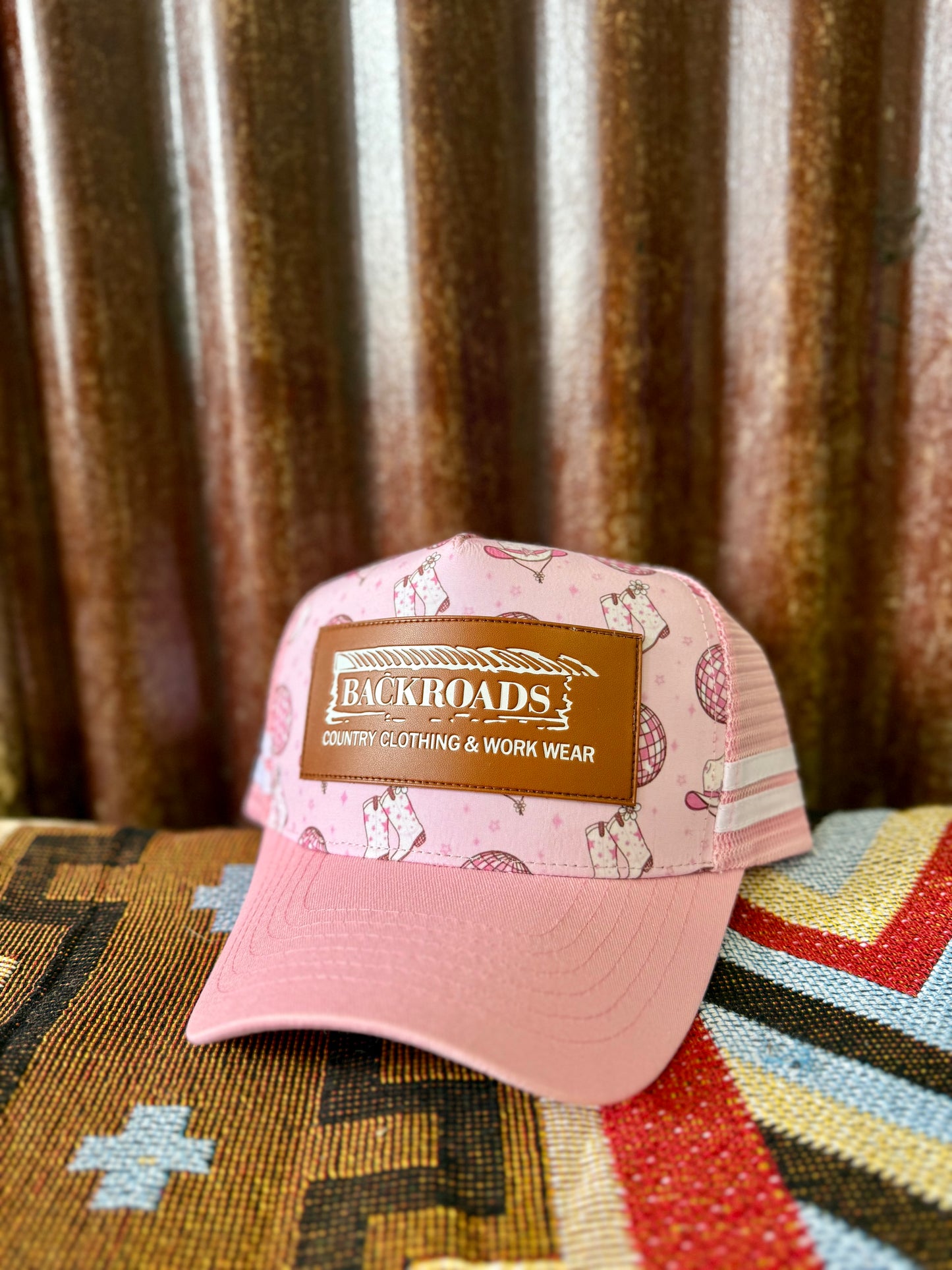 Backroads Cap - Pink Disco Cowgirls Leather Patch