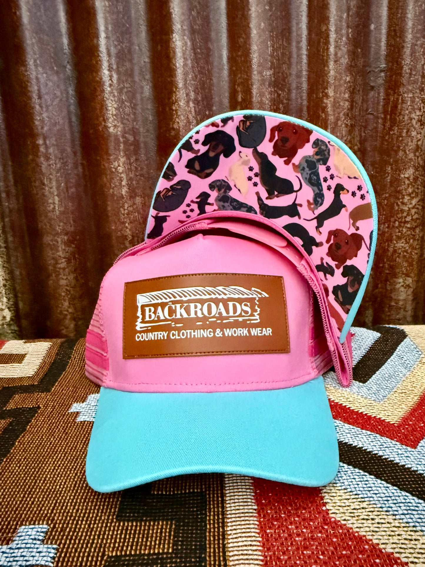 Backroads Cap - Pink Blue Dachshund