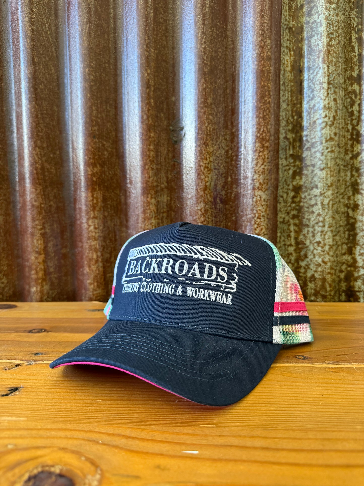 Backroads PONYTAIL Cap - Navy White Floral Mesh