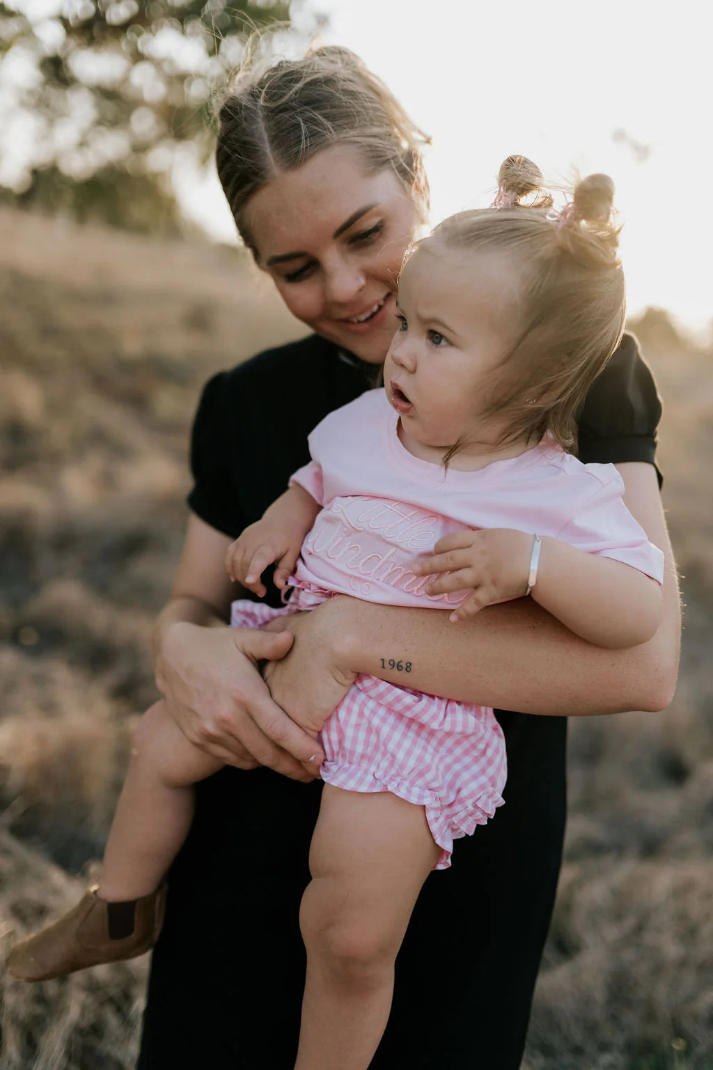 Little Windmill Clothing Co. "Rhiannon" Pink Gingham Baby Bloomers with Tie