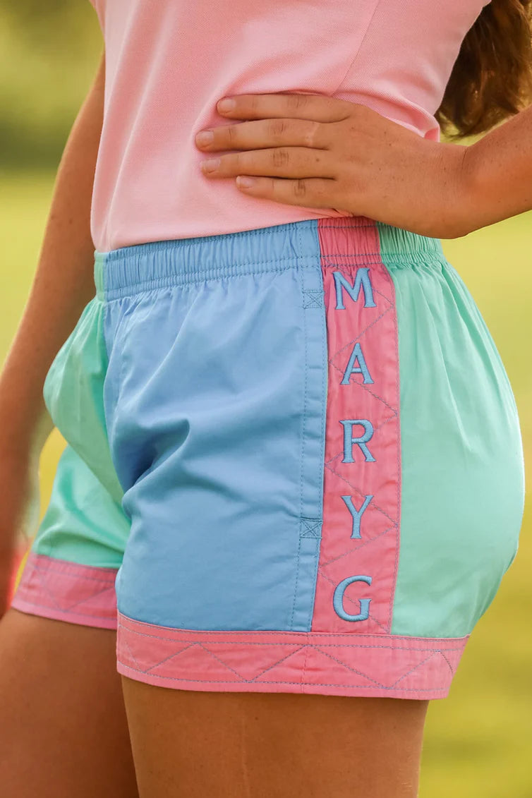 MaryG (Womens) Old School Harlequin Panel Shorts (Mint | Cornflower | Blush Panel)