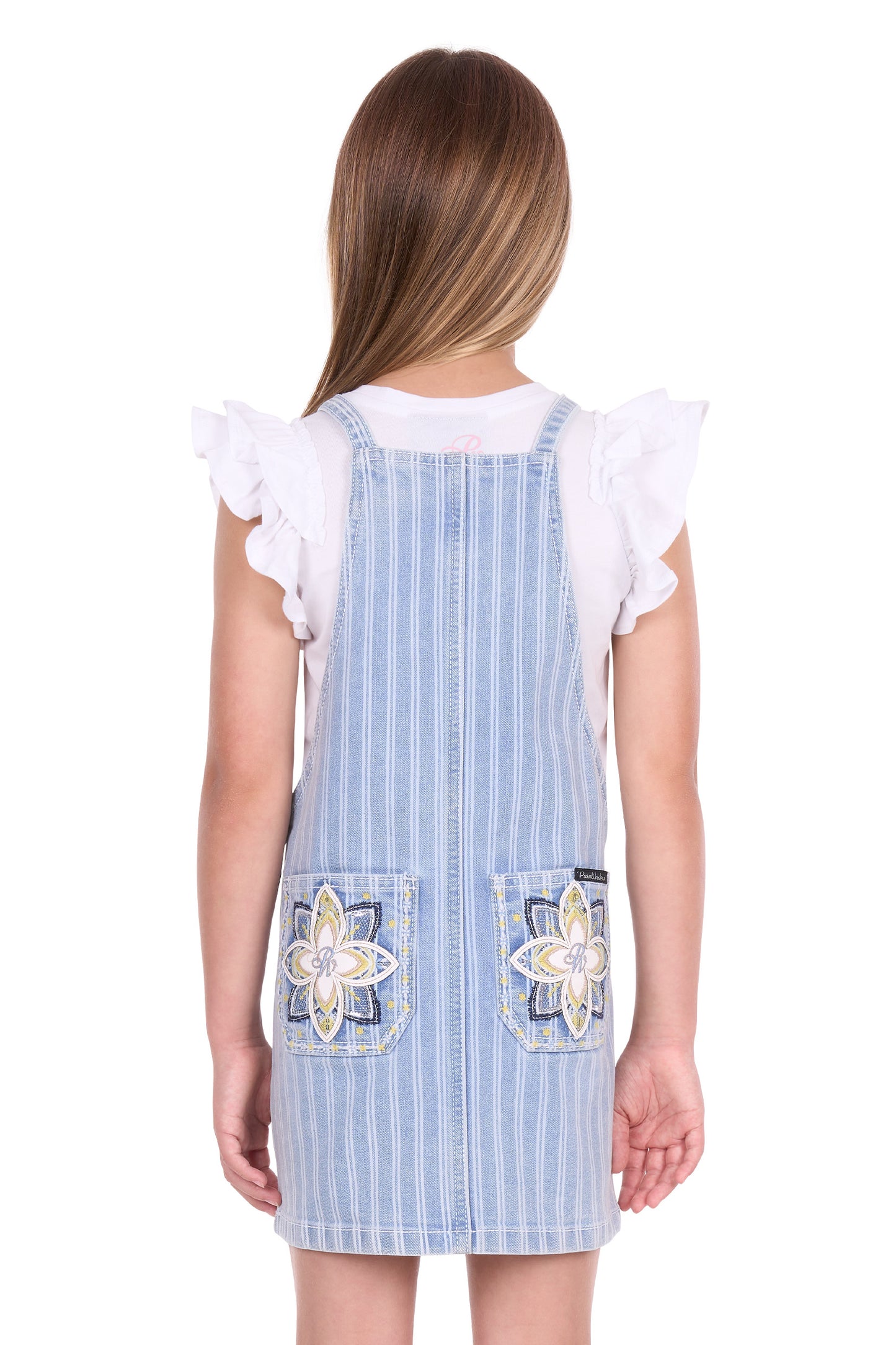 Pure Western Girl’s Freya Stripe Denim Pinafore Dress