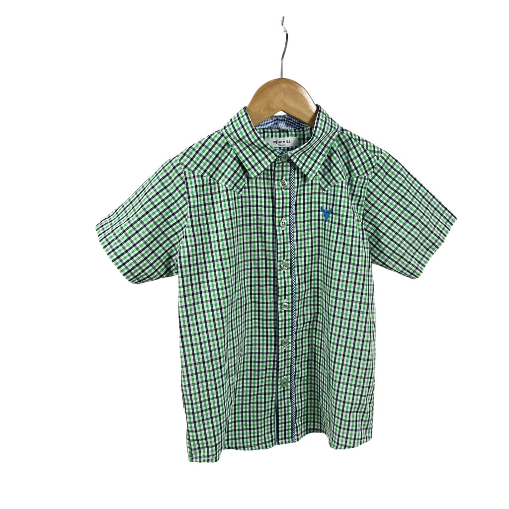 Little Windmill Clothing Co. "Colton" Fresh Green & Blue Gingham Short Sleeve Shirt