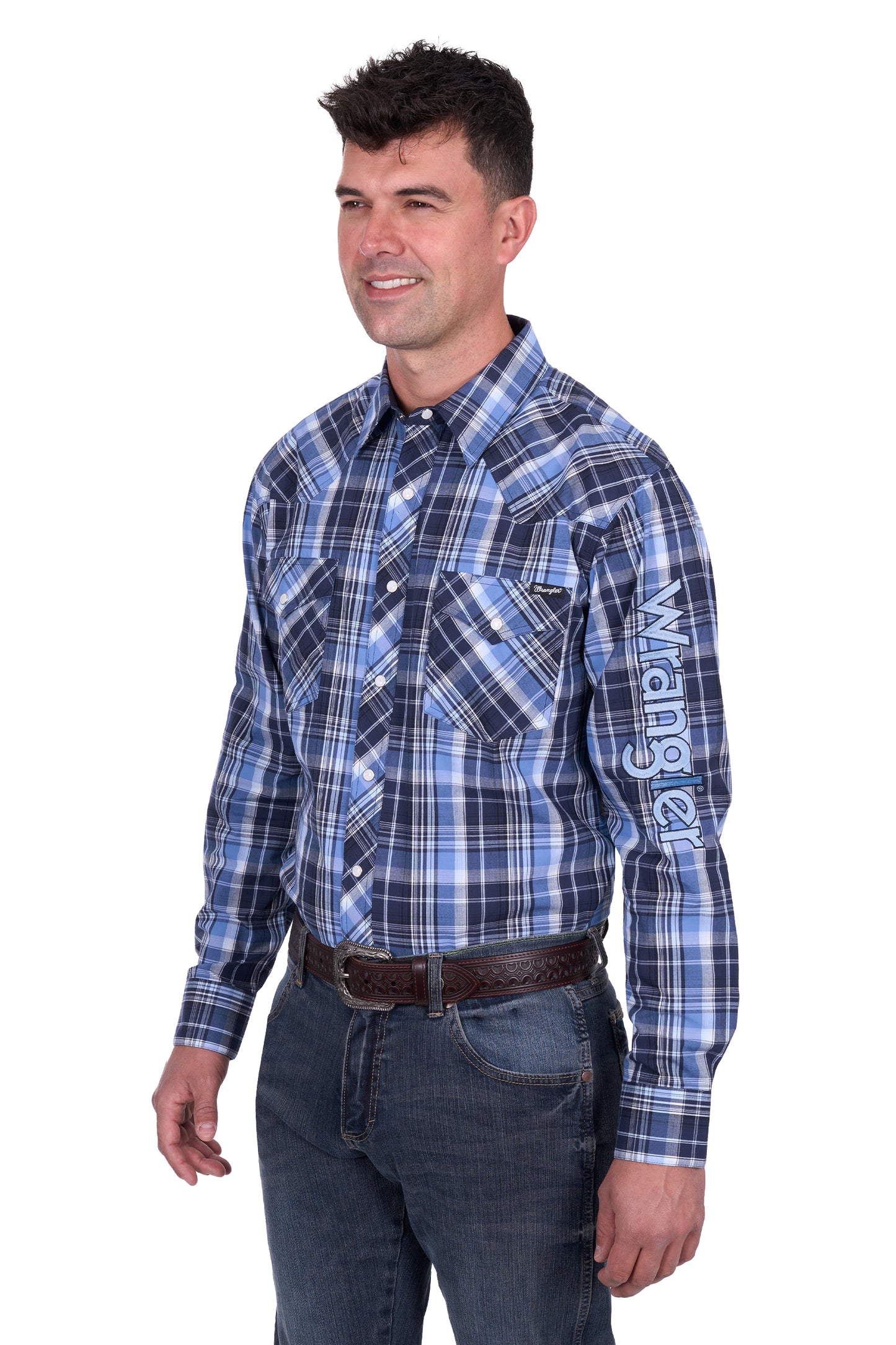 Wrangler Men’s Billy Check Logo Western Long Sleeve Shirt