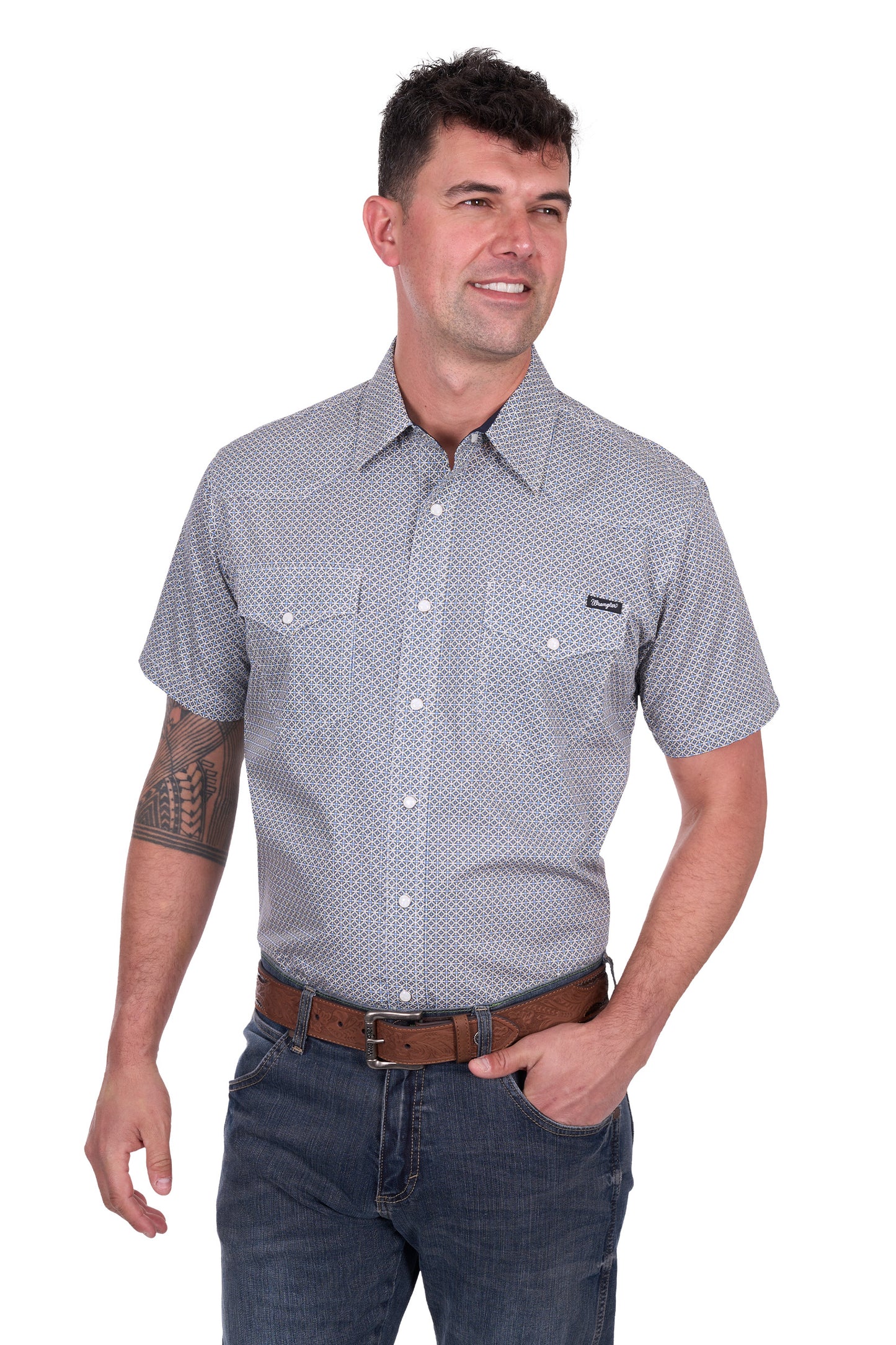 Wrangler Men’s Jimmy Print Western Short Sleeve Shirt