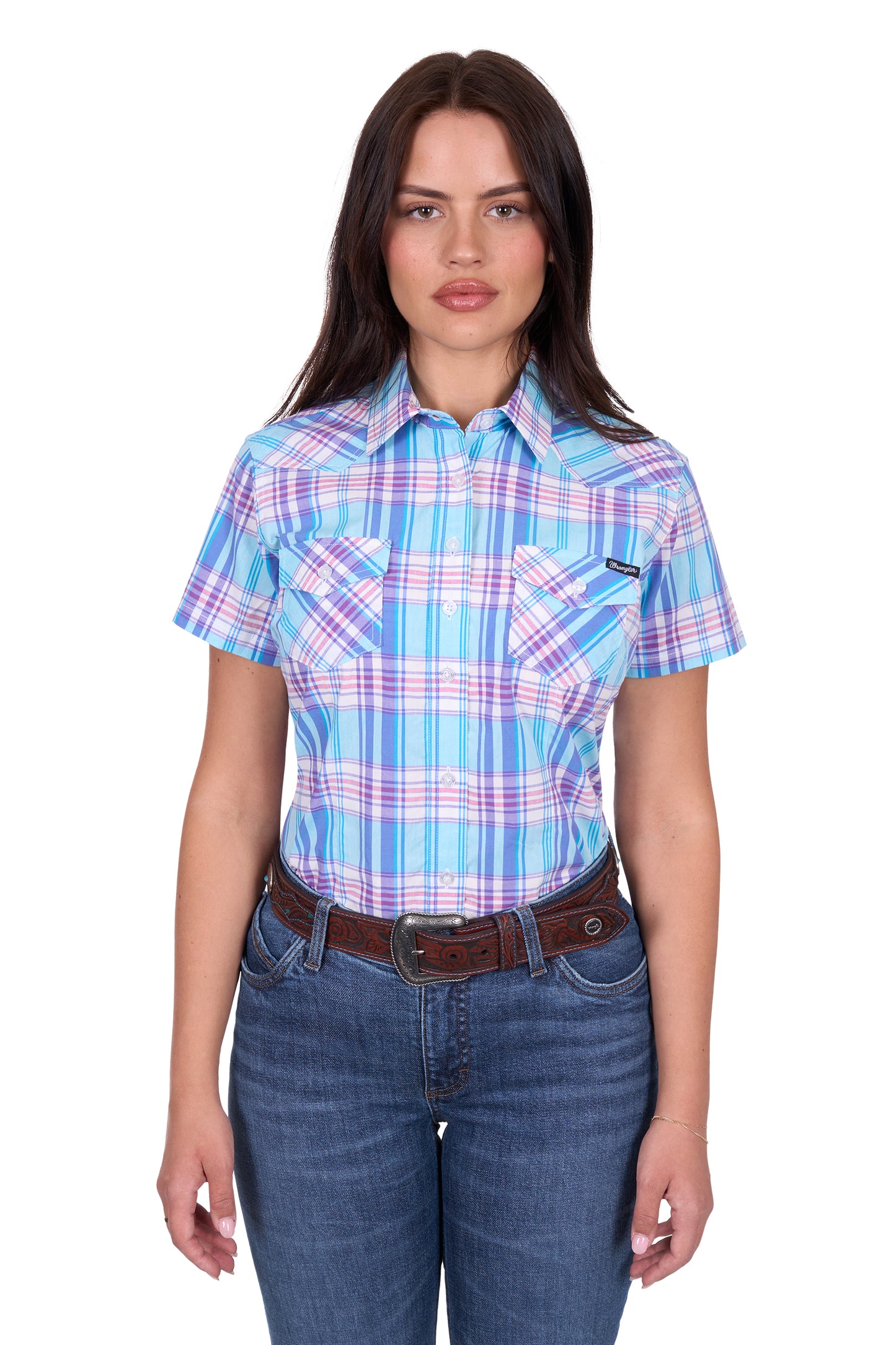 Wrangler Women’s Emily Check Western Short Sleeve Shirt