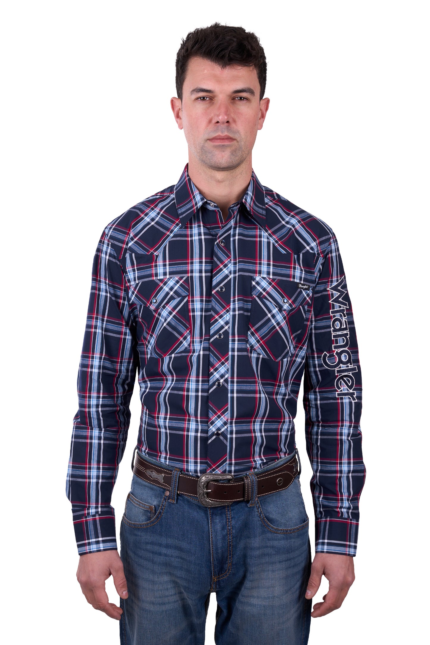 Wrangler Men’s Hugo Check Logo Western Long Sleeve Shirt