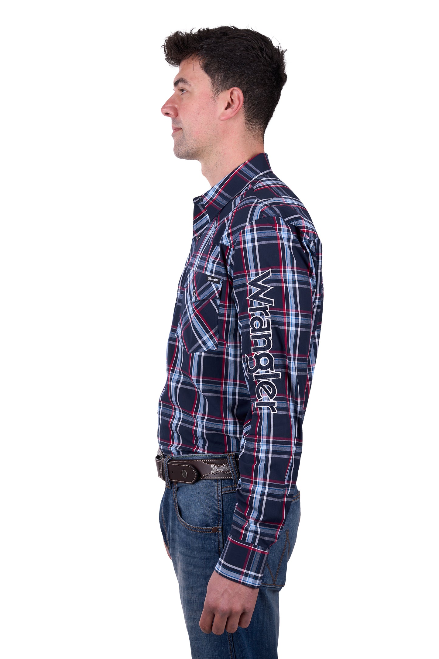 Wrangler Men’s Hugo Check Logo Western Long Sleeve Shirt