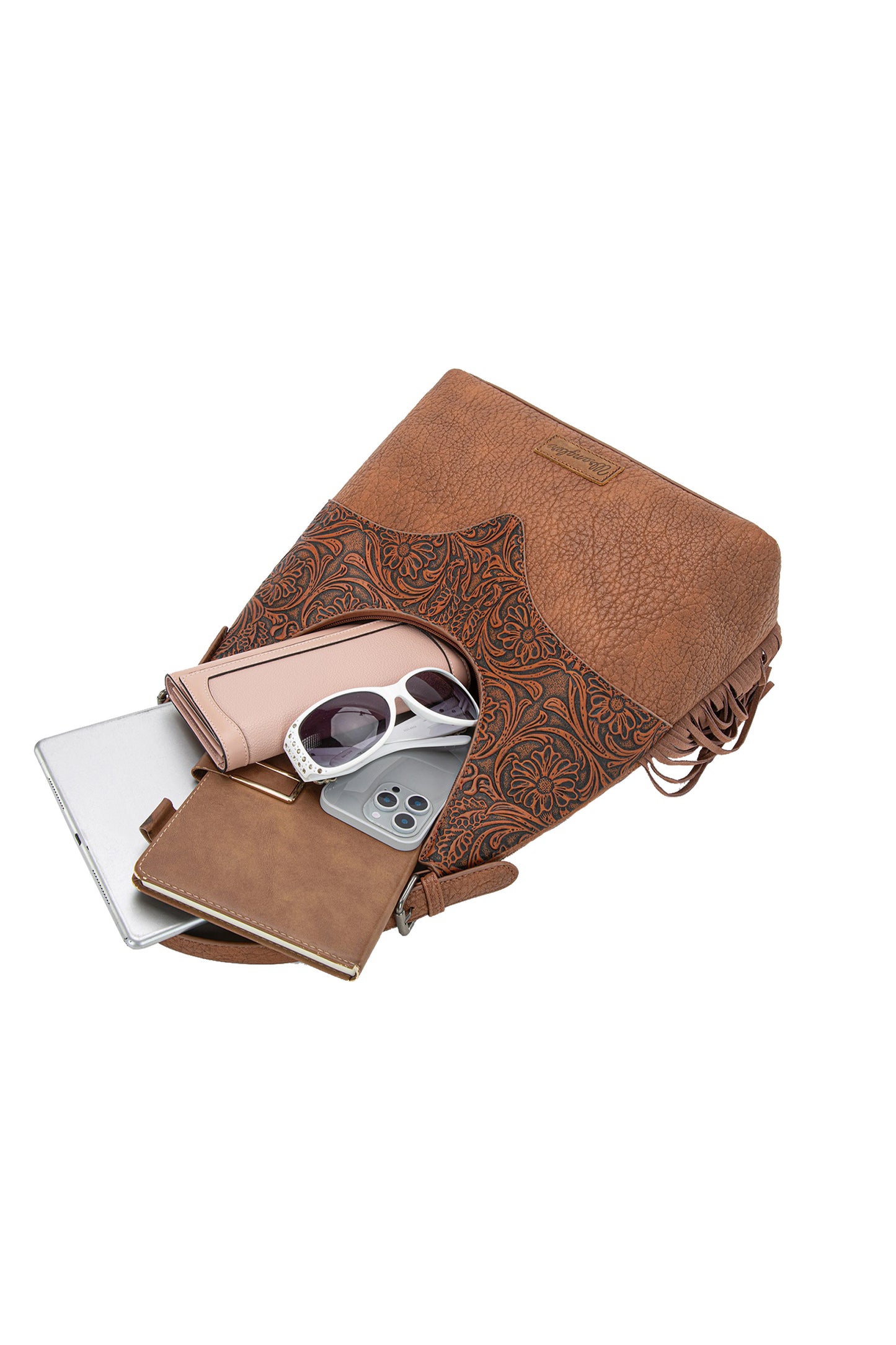 Wrangler Tooled Fringe Shoulder Bag - Tan