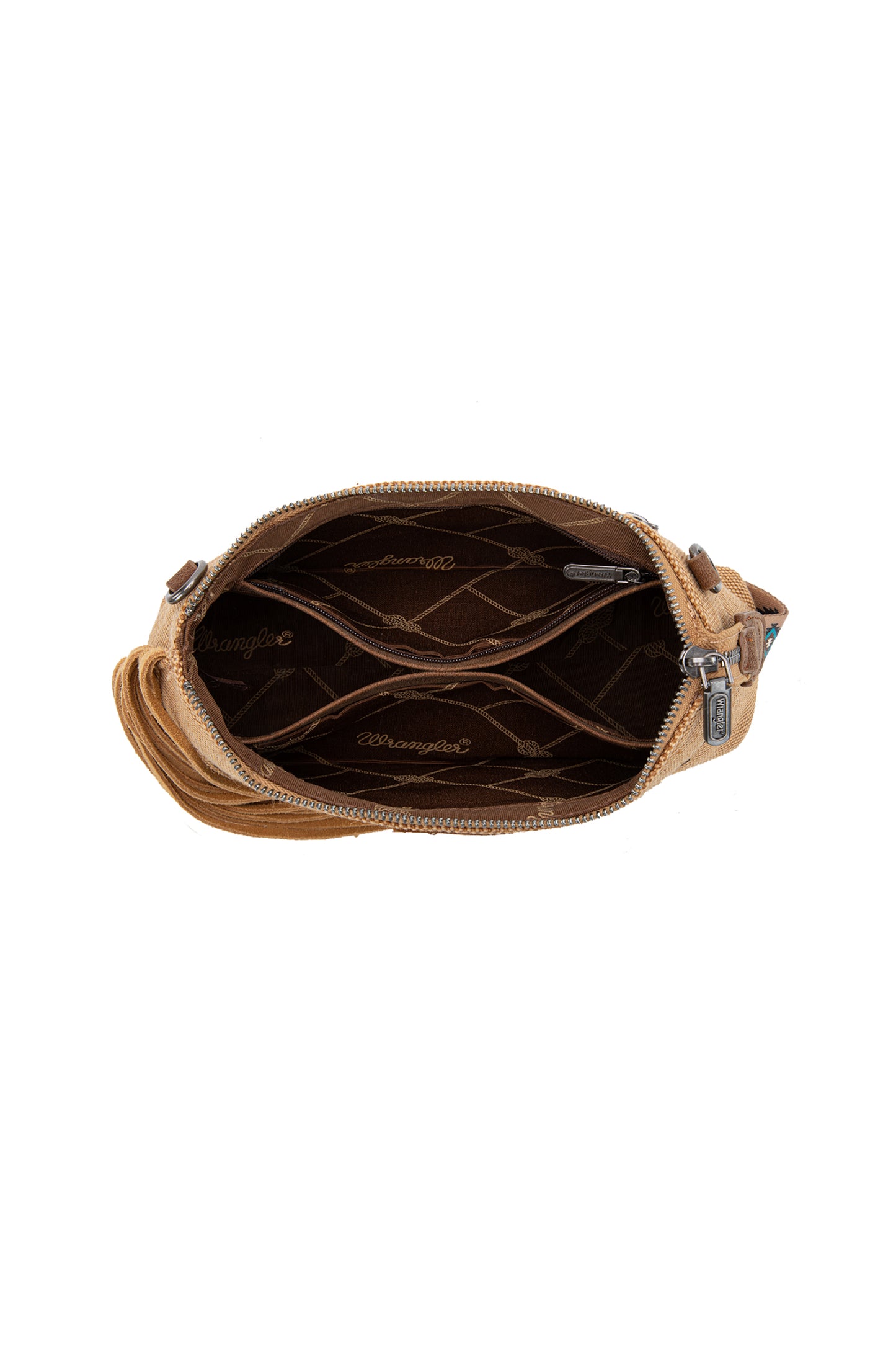 Wrangler Embroidered Aztec Fringe Wristlet - Tan