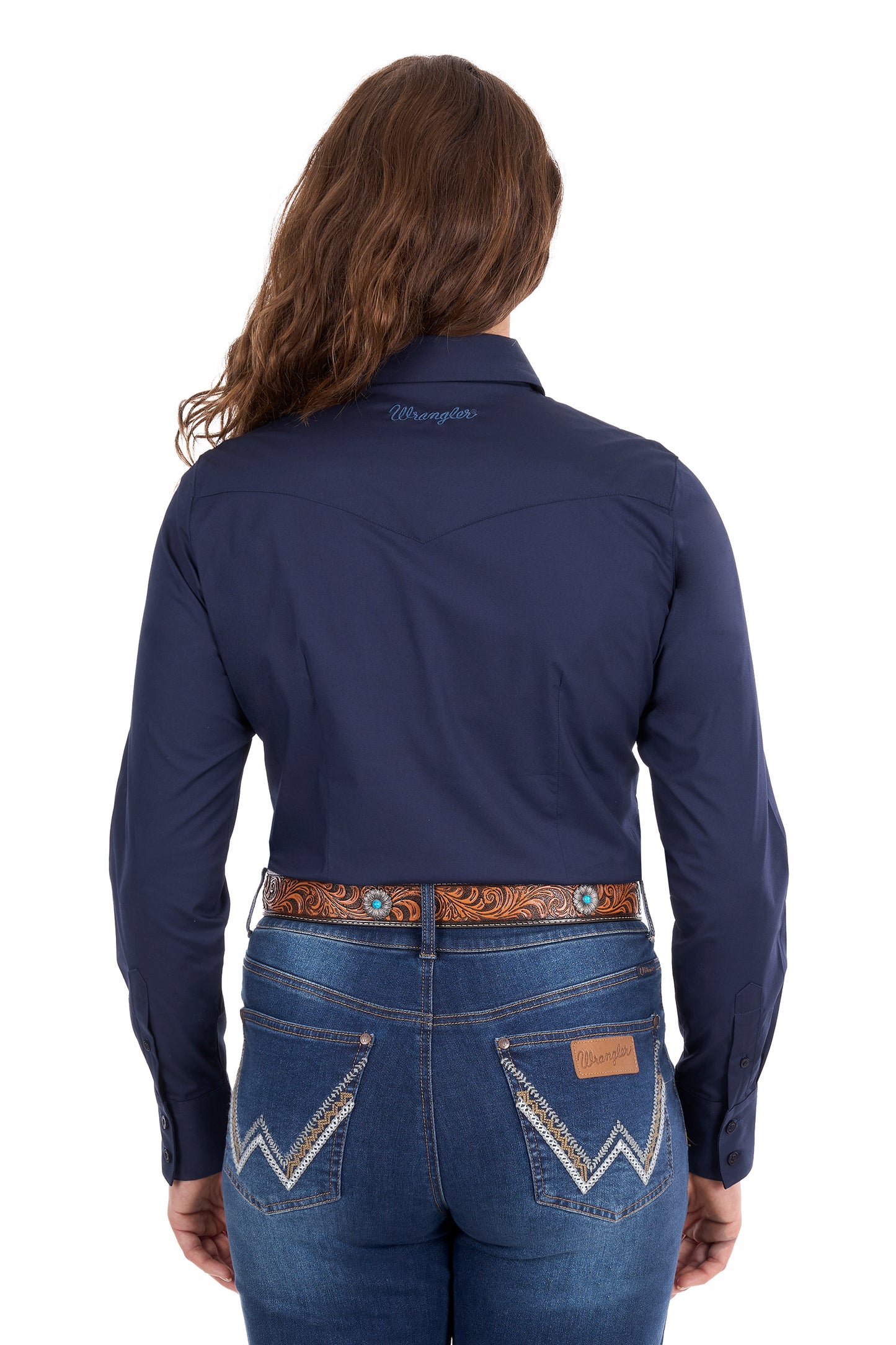 Wrangler Women’s Hazel Logo Western Long Sleeve Shirt - Navy