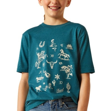 Ariat Girls Sketch Pad Short Sleeve Tee Deep Sea Heather