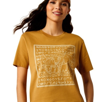 Ariat Womens Longhorn Brand Short Sleeve Tee Harvest Gold