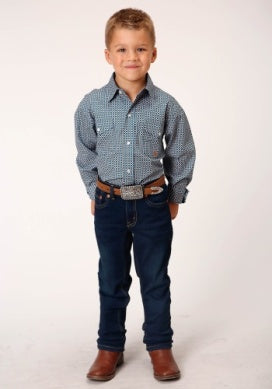 ROPER BOYS AMARILLO LS SHIRT BLUE
