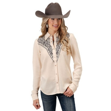 ROPER LADIES STUDIO WEST COLLECTION LS SHIRT SOLID WHITE