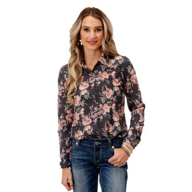 ROPER LADIES STUDIO WEST COLLECTION LS SHIRT PRINT GREY