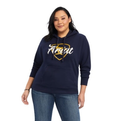 ARIAT WMNS REAL SHIELD LOGO HOODIE NAVY ECLIPSE