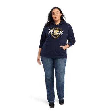 ARIAT WMNS REAL SHIELD LOGO HOODIE NAVY ECLIPSE