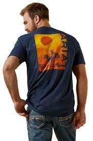 ARIAT MENS MUSTANG FEVER SS TEE NAVY HEATHER