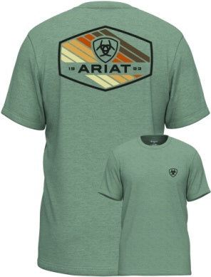 ARIAT MENS RETRO HEX STRIPE SS TEE DESERT SAGE HEATHER